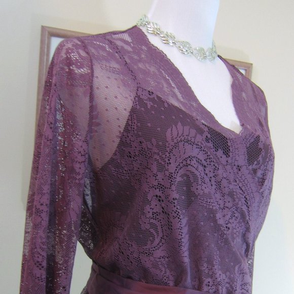 Raspberry Lace Wrap Blouse, Satin Belt Sz L - Picture 6 of 11